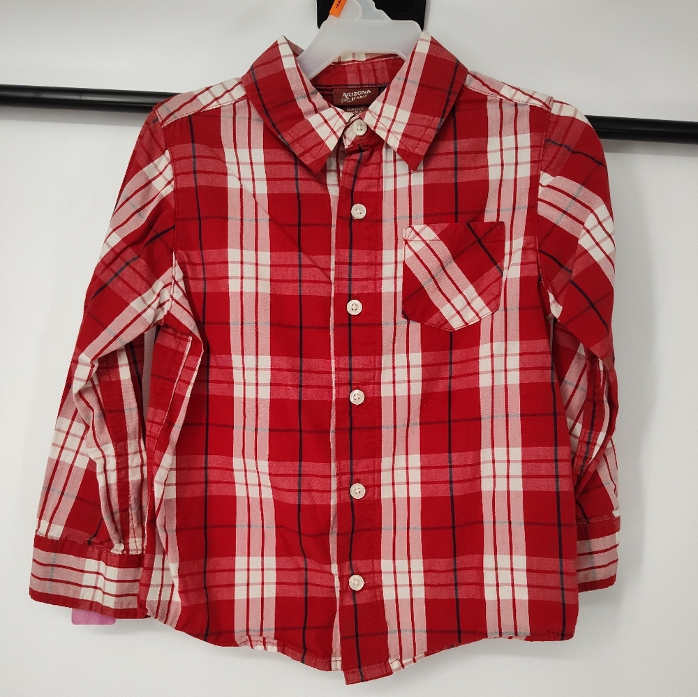 Arizona Jean Company Red and White Plaid Button-Up Shirt for Kids Size 4T